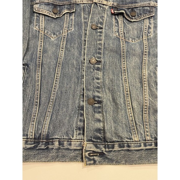 Levi's Premium Mens Blue Denim Button Jacket Pockets Size Large Big E Art Back - Picture 6 of 16